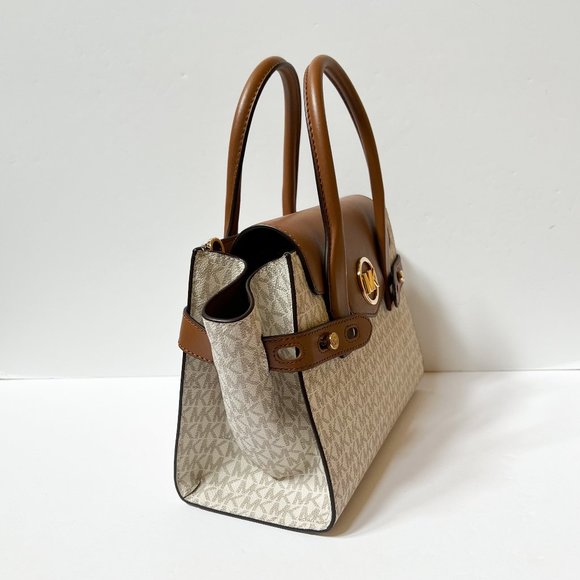 Michael Kors Carmen Medium Flap Satchel Shoulder Bag MK Vanilla - Picture 7 of 10